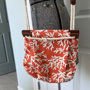 Kiel James Patrick Bag NWT coral mahogany wood handle, nautical rope closure